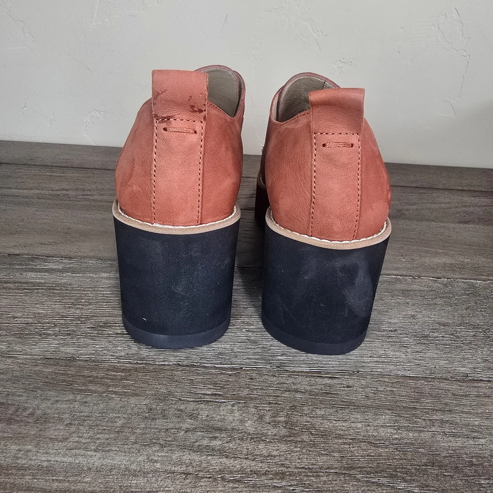 New Eileen Fisher Zola Platform Wedge Booties Clog Rust Suede 7.5 Boho Chunky